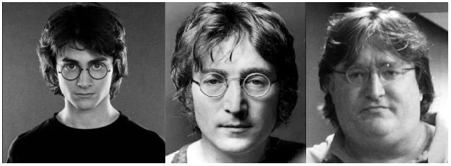 What the actual . I noticed a striking resemblance between John lennon and Gaben, but Harry, for sake... 3 pictures... you know what that means... Deathly Hallows part 3 confirmed.