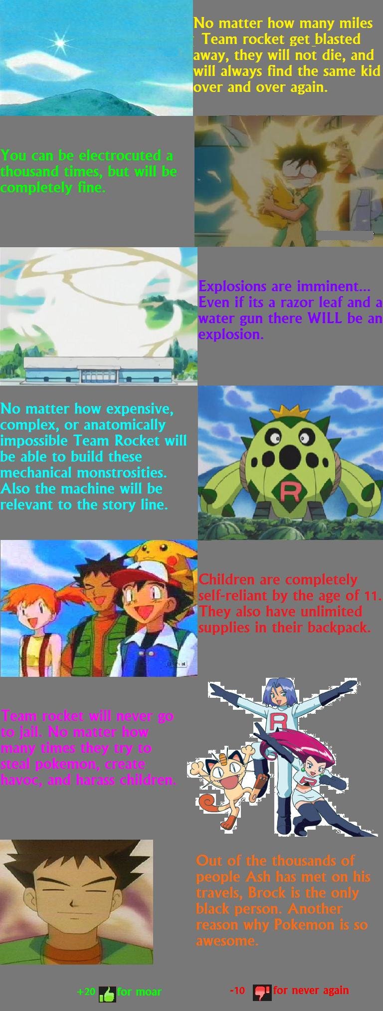 What Pokemon Has Taught Me. Ah pokemon...&lt;br /&gt; OC, thumb up or down . No matter how many miles Team rocket get_ blasted away, they will not die, and 9: '