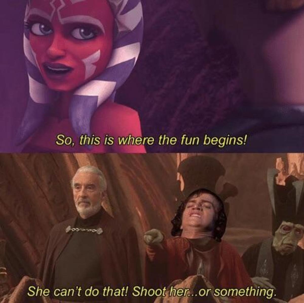 When you realize Ahsoka said this phrase first. .. i guess order 66 happen sooner than ever.