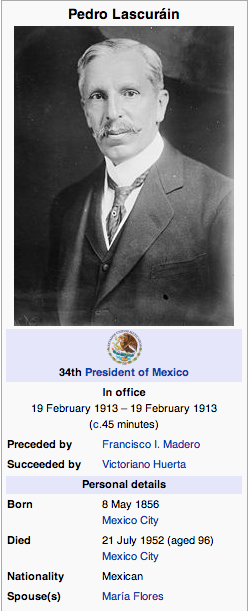 When you see it. 45 minutes?. Padre: 19 February 1913 - 19 February 1913 c. 45 minutes} Fraud“ Francisco I. are Huerta Paranomal datum Earn May 1355 Dled ( Mexi