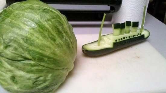 When you see it... It's a model of the titanic and an iceberg lettuce! I thought it was clever... if you guys couldn't find it